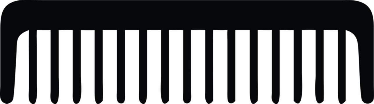A black comb with many teeth sits centrally on a transparent backdrop