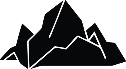 Striking black mountain range silhouette depicts high peak and jagged lines with transparent background