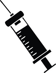 A black syringe with a needle and liquid displays its measurement marks on transparent background