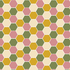 Seamless retro geometric pattern with bold abstract shapes and vintage color palette. Repeating vector design for fabric, wallpaper, wrapping, and digital backgrounds.