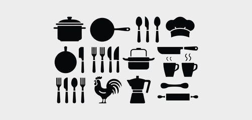 Collection of Kitchen Utensils and Cooking Icons © Stocksitebd