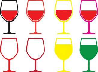 Colorful Wine Glass Silhouettes – Vector Icon Set

