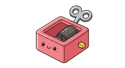 Fototapeta premium Cartoon Music Box with Key and Face