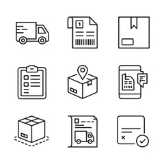 Shipping Information and Delivery Icons Set. Set of Simple Line Icons Representing Logistics and Shipping Processes
