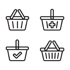 Shopping Basket and Purchase Icons Set. Four Outline Shopping Basket Icons with Different Symbols

