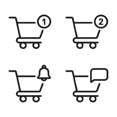 Shopping Cart Notification Icons Set. Shopping Cart Icons with Notifications and Actions
