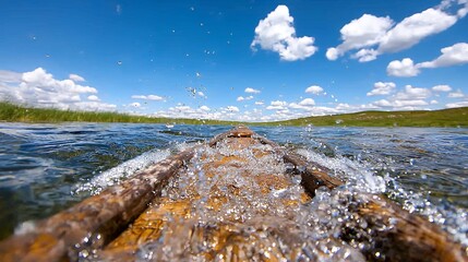 Canoe Floating on Water Under Blue Sky