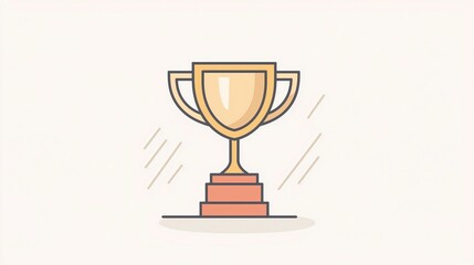 Minimal golden trophy icon on clean white background with sketch-style lines