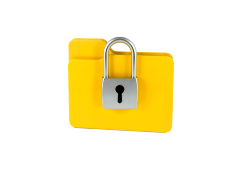 3D yellow folder with lock symbol, representing secure file storage and data privacy concept. Generative AI