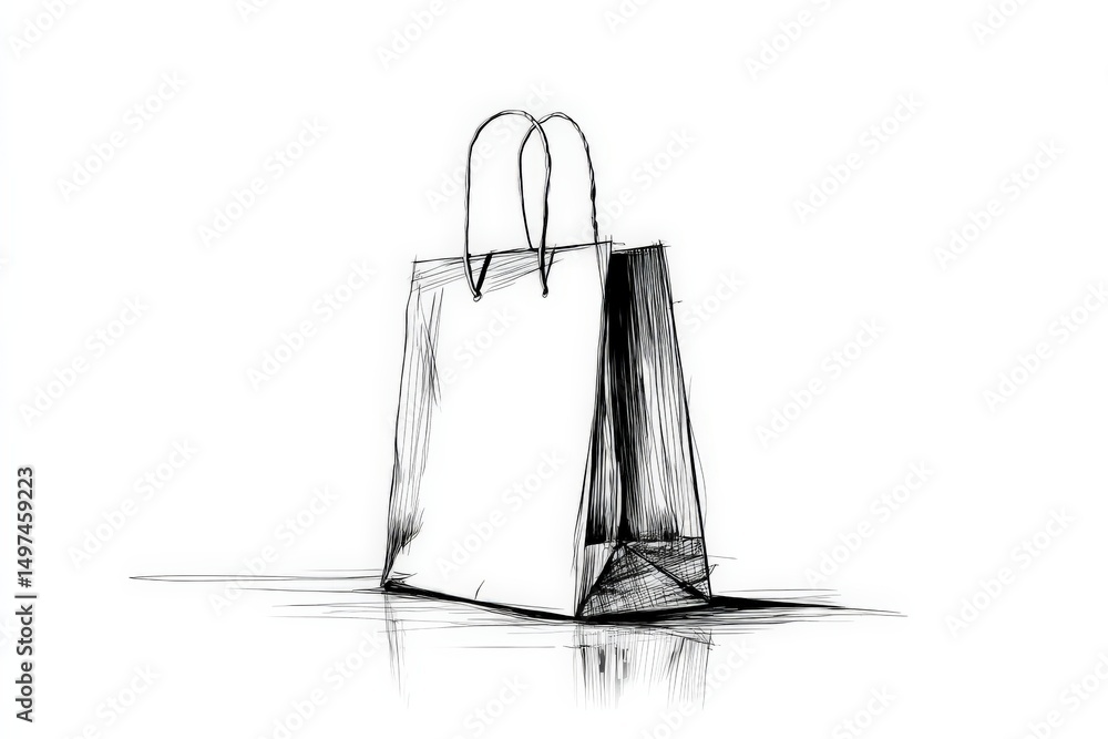 Aufkleber simple outline of an empty shopping bag displayed on a plain background showcasing a minimalist desi
