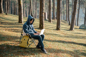 Future remote work combines technology nature smart phone enable e-learning productivity while...