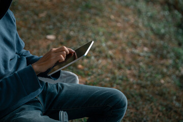 Future remote work combines technology nature smart phone enable e-learning productivity while...