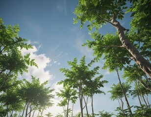Fototapeta premium Vibrant green coffee seedlings reaching skyward, lush foliage , development, flora, leaves