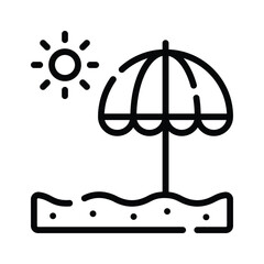 An outline icon showing a beach umbrella with sun