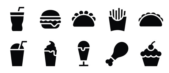 Fast Food Icons Set Black Glyph Style