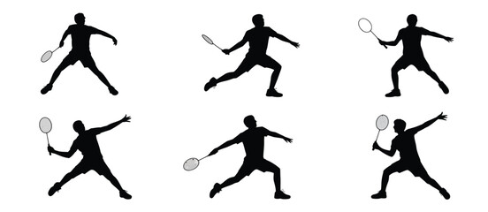 Six Silhouettes of Badminton Players in Action
