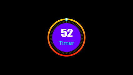 52 seconds digital clock countdown timer illustration. 3d countdown timer illustration, inside a 3d yellow and red circle on black background emergency timer countdown illustration.