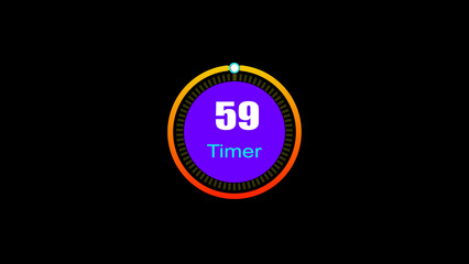 59 seconds digital clock countdown timer illustration. 3d countdown timer illustration, inside a 3d yellow and red circle on black background emergency timer countdown illustration.