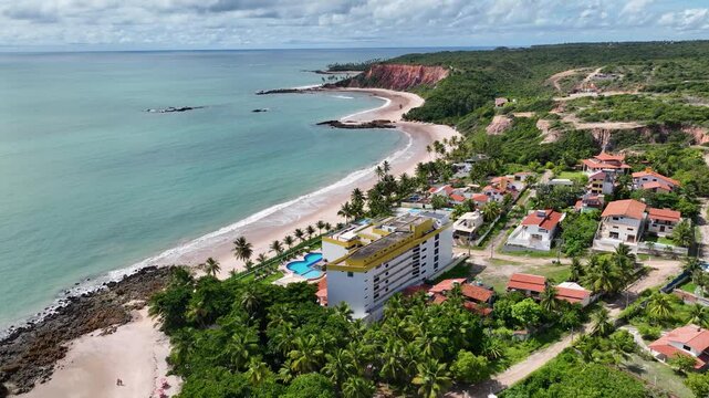 Tabatinga Beach In Conde Paraiba Brazil. Bird Eye View Of A Amazing Coastal Beach In The Summer Holiday. Coast Clouds Sky Seaside Summertime. Outdoor Seaside Tropical Environment. Conde Paraiba.