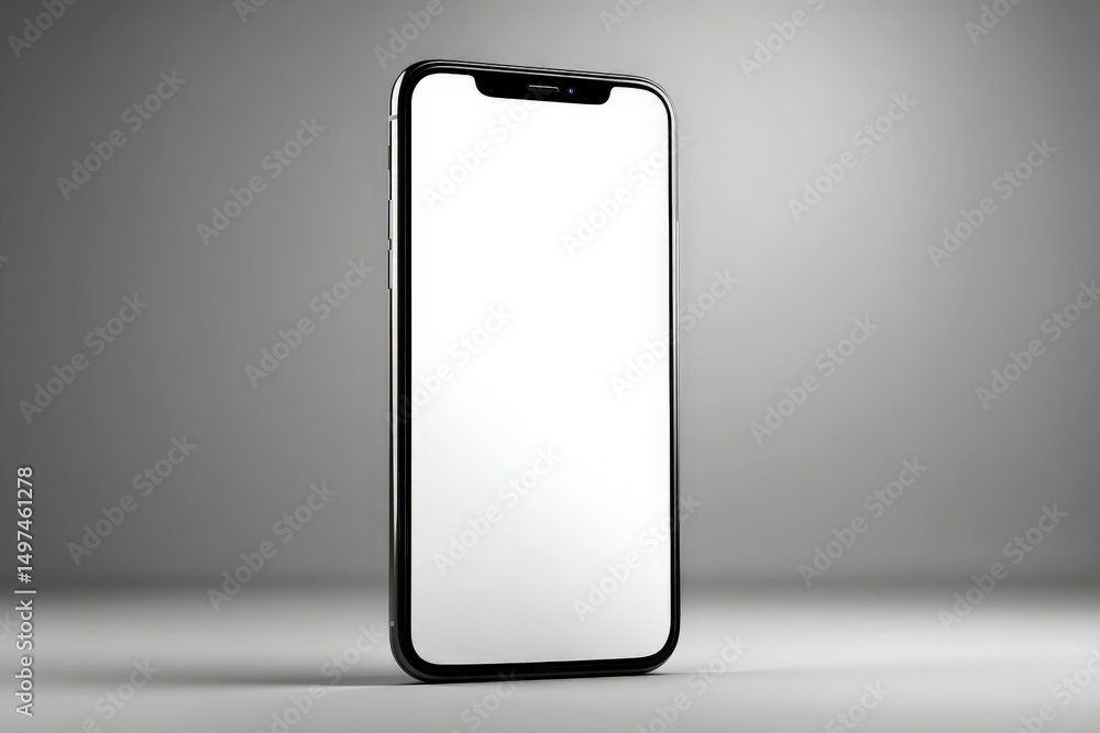 Aufkleber smartphone positioned against a soft gray backdrop showcasing a blank screen for design applications