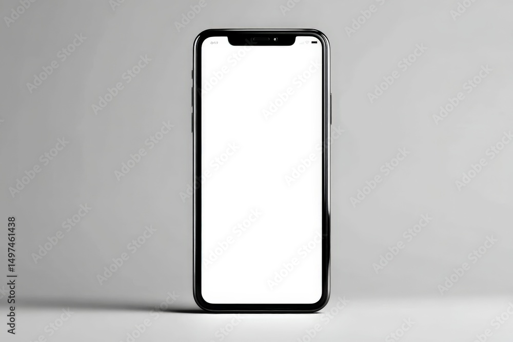 Aufkleber Modern smartphone showcasing a blank screen against a minimalistic gray background in a stylish setting