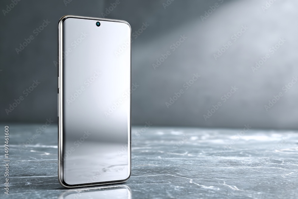 Aufkleber Modern smartphone resting on a polished stone surface illuminated by soft light in a minimalist setting