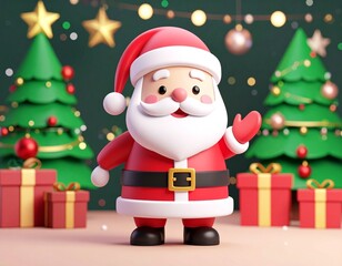 Adorable 3D rendering of Santa Claus, perfect for Christmas cards, websites, and social media.