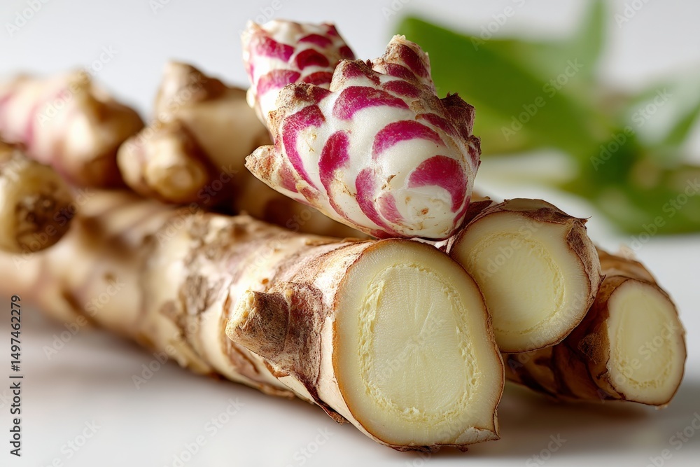 Poster freshly harvested ginger roots showcasing vibrant colors and unique shapes in a bright setting