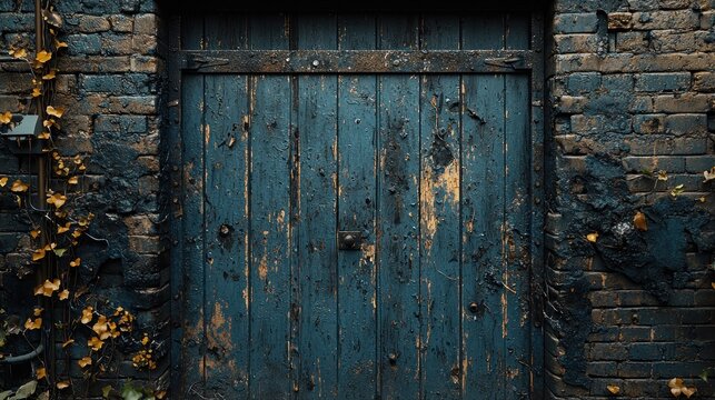Aged wooden door in a brick wall - Powered by Adobe