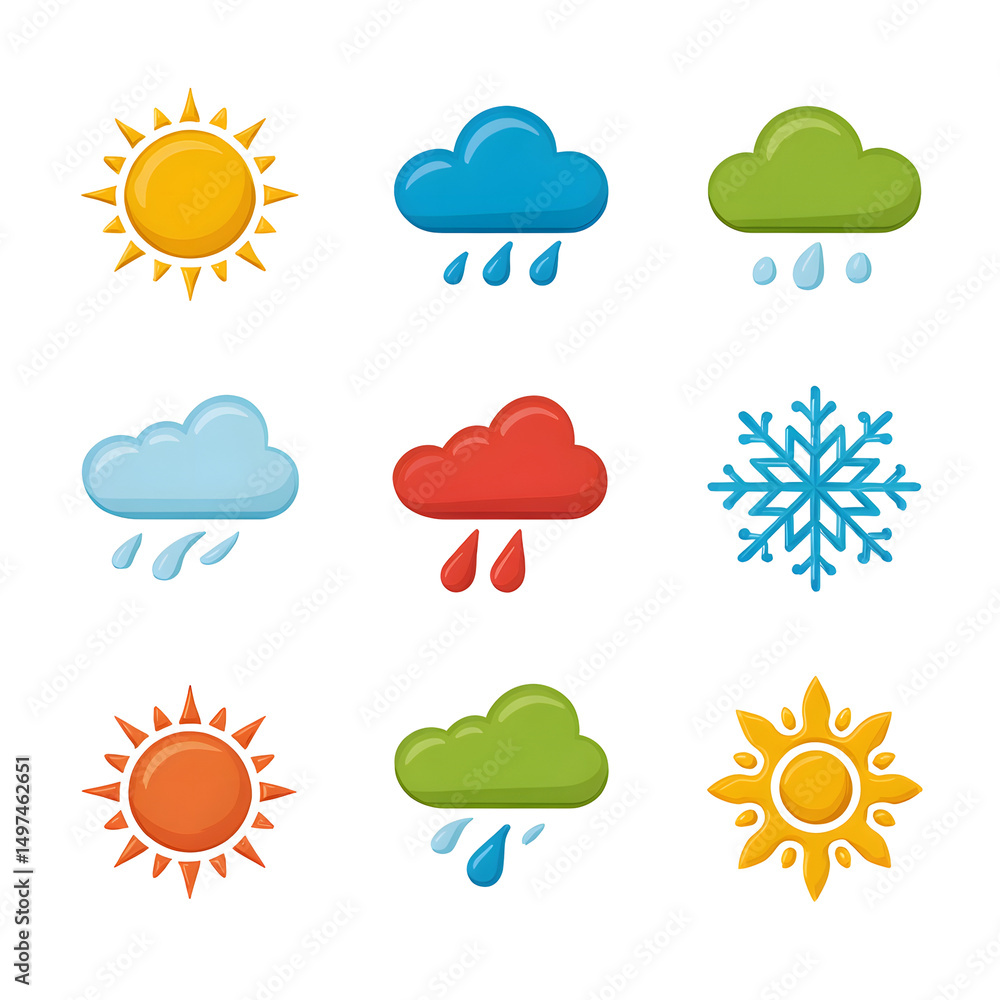 Aufkleber a collection of colorful minimalist weather icons in a flat design style with bold cartoon like shap