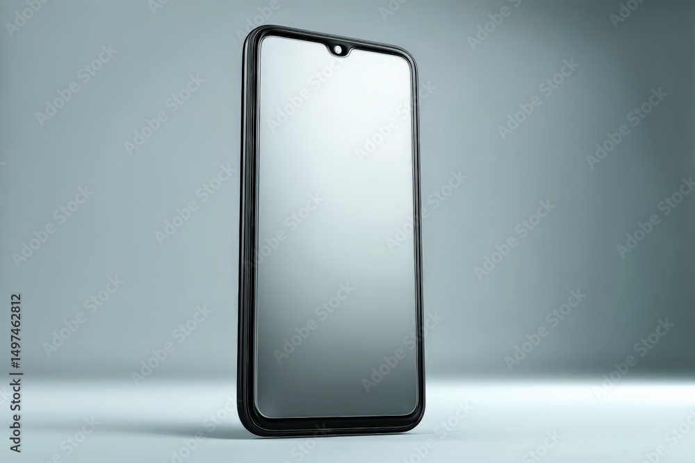 Aufkleber Modern smartphone standing upright on a soft gradient background showcasing its sleek design and reflective surface