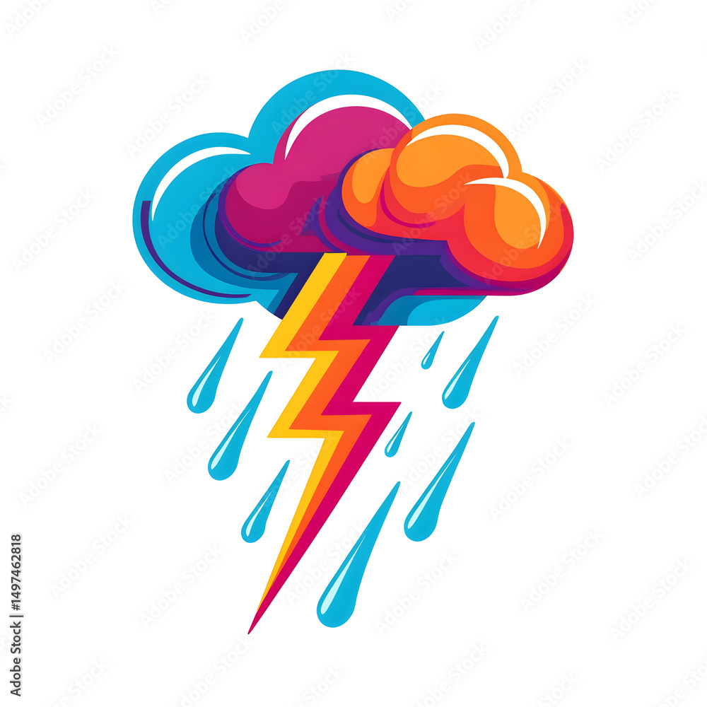 Aufkleber Striking of a bold colorful storm cloud with electric lighting and dramatic rainfall conveying a sense of energy power and atmospheric dynamics