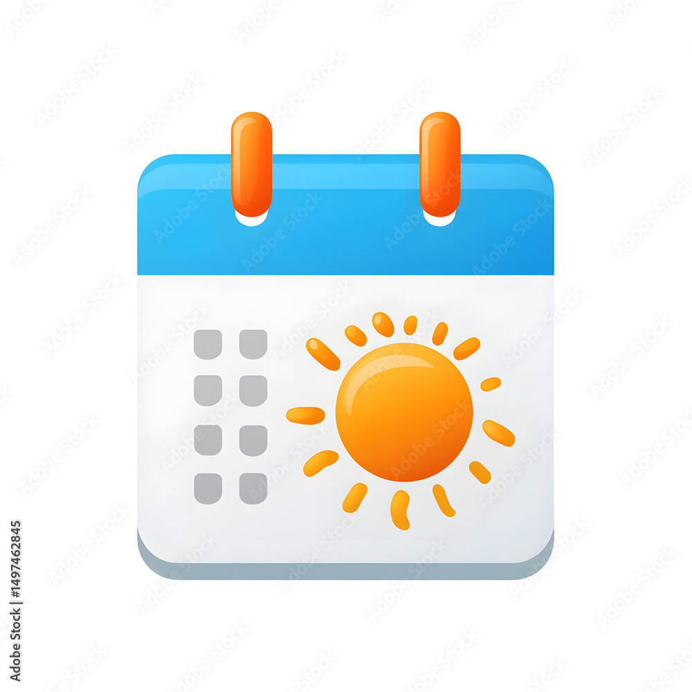 Poster bright flat calendar icon with a cheerful design featuring the sun symbolizing a special summer day 