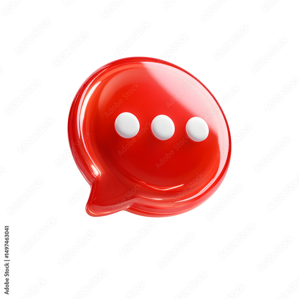 Leinwandbilder vibrant red 3d speech bubble icon with white ellipsis representing a digital user interface or commu