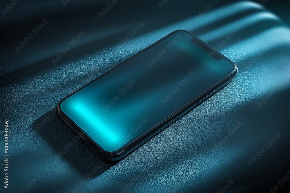 Aufkleber Modern smartphone resting on a textured surface with soft light and shadow play