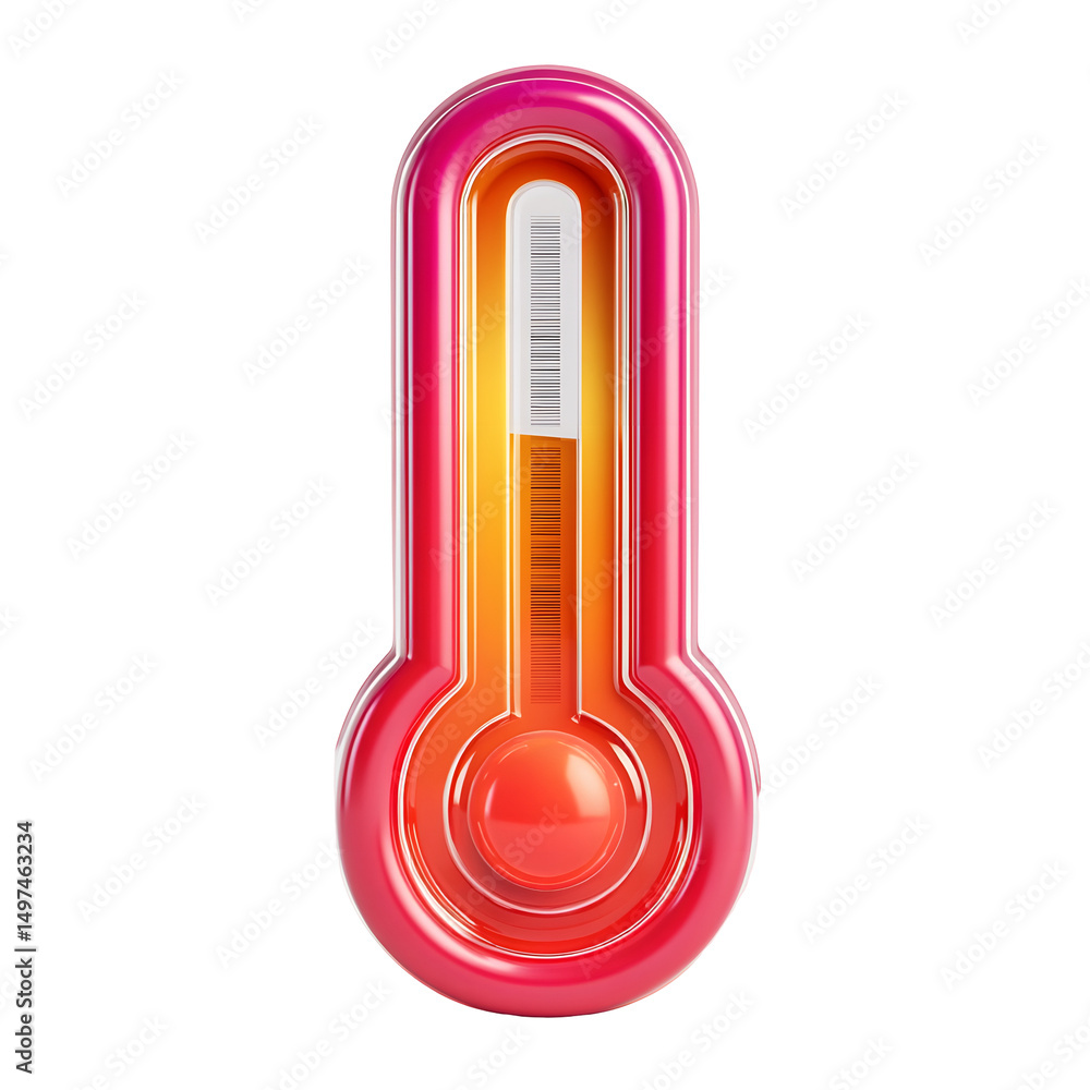 Poster Stylized 3D of a digital thermometer with a bold glossy red and orange gradient fill creating a vibrant modern and eye catching design against a clean white background
