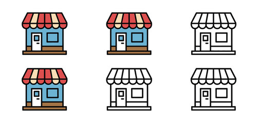 Shop Store Front Icons Set Retail Business Building