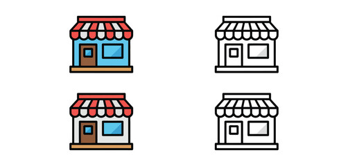 Store Shop Building Icon Set in Four Variations