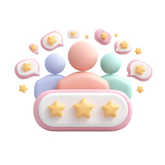 Colorful minimalist 3D icon composed of pastel colored shapes and glowing stars symbolizing positive team dynamics customer feedback or collaborative success