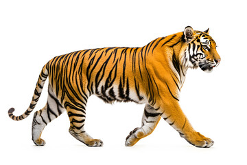 Obraz premium Majestic tiger walking on white background.
