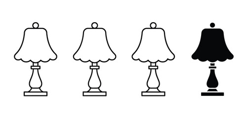 Set of Table Lamp Icons Line Art and Silhouette