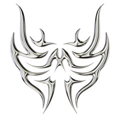 Tribal chrome shape 3D render on transparent background
