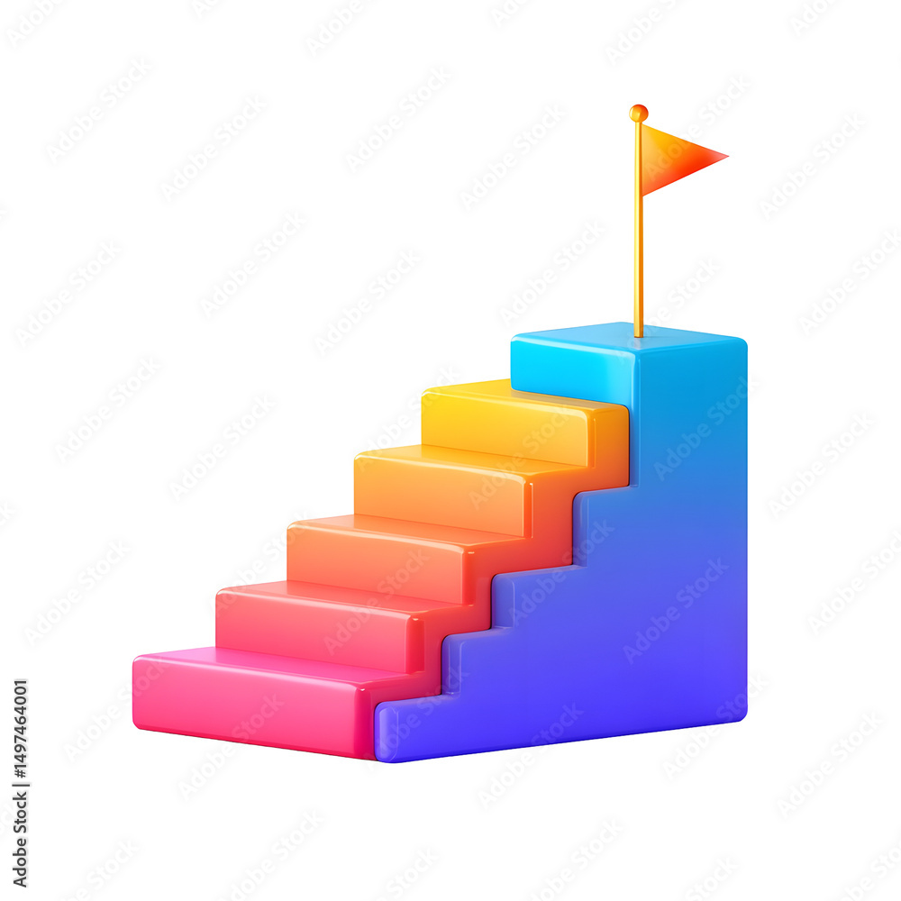 Aufkleber a multi colored gradient filled 3d staircase podium with a small triangle flag standing atop the hig