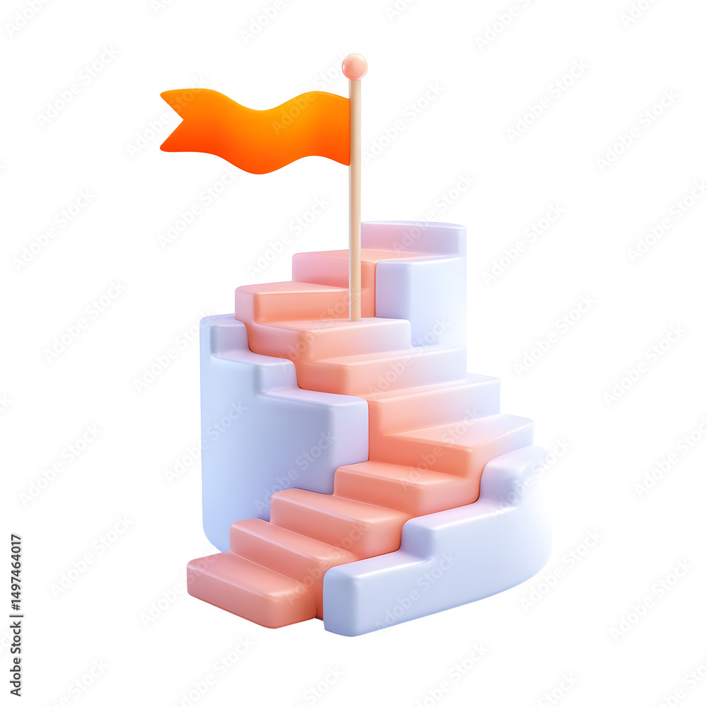 Aufkleber a minimalist abstract 3d composition featuring a pastel colored staircase steps leading up to a flag