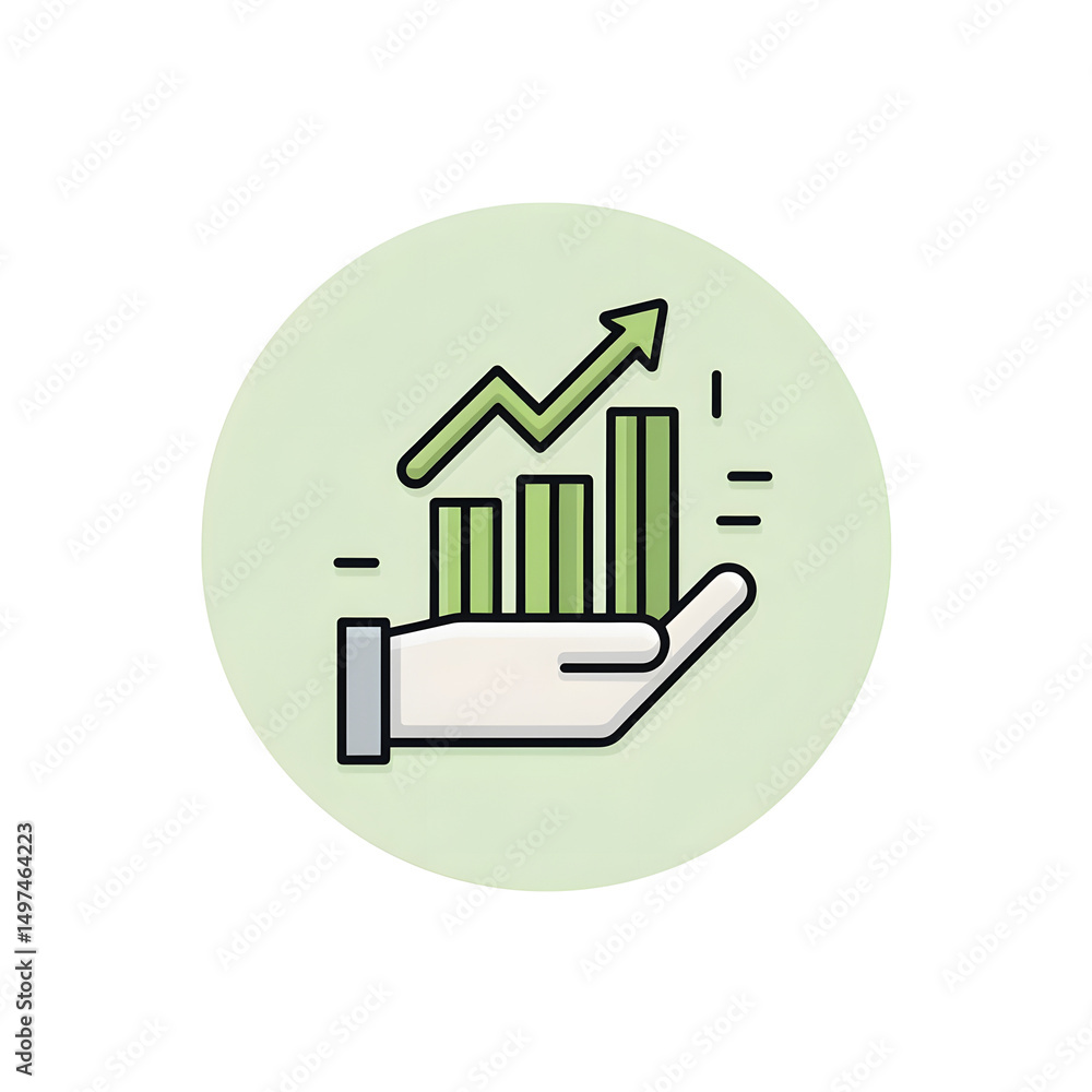 Aufkleber upward trending bar chart held in a hand symbolizing financial growth investment gains and business 