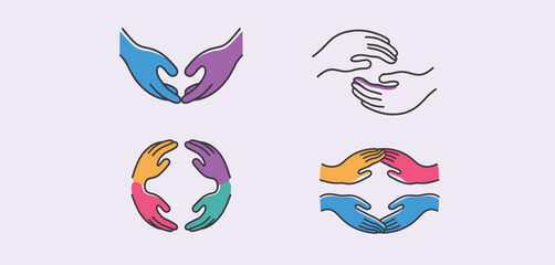 Colorful Hands Illustrations Representing Unity Teamwork and Support