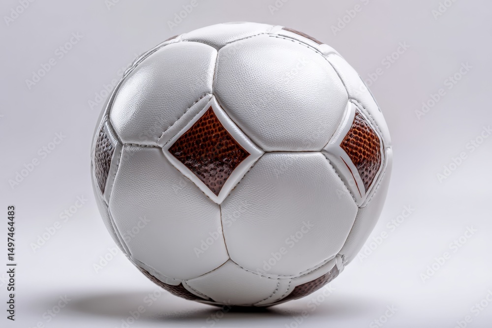 Poster classic soccer ball resting on a neutral background showcasing its design and texture details in a m