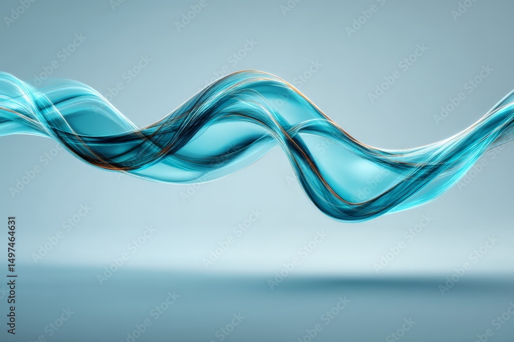 Poster Abstract representation of flowing blue waves creating a tranquil atmosphere in a minimalistic design setting