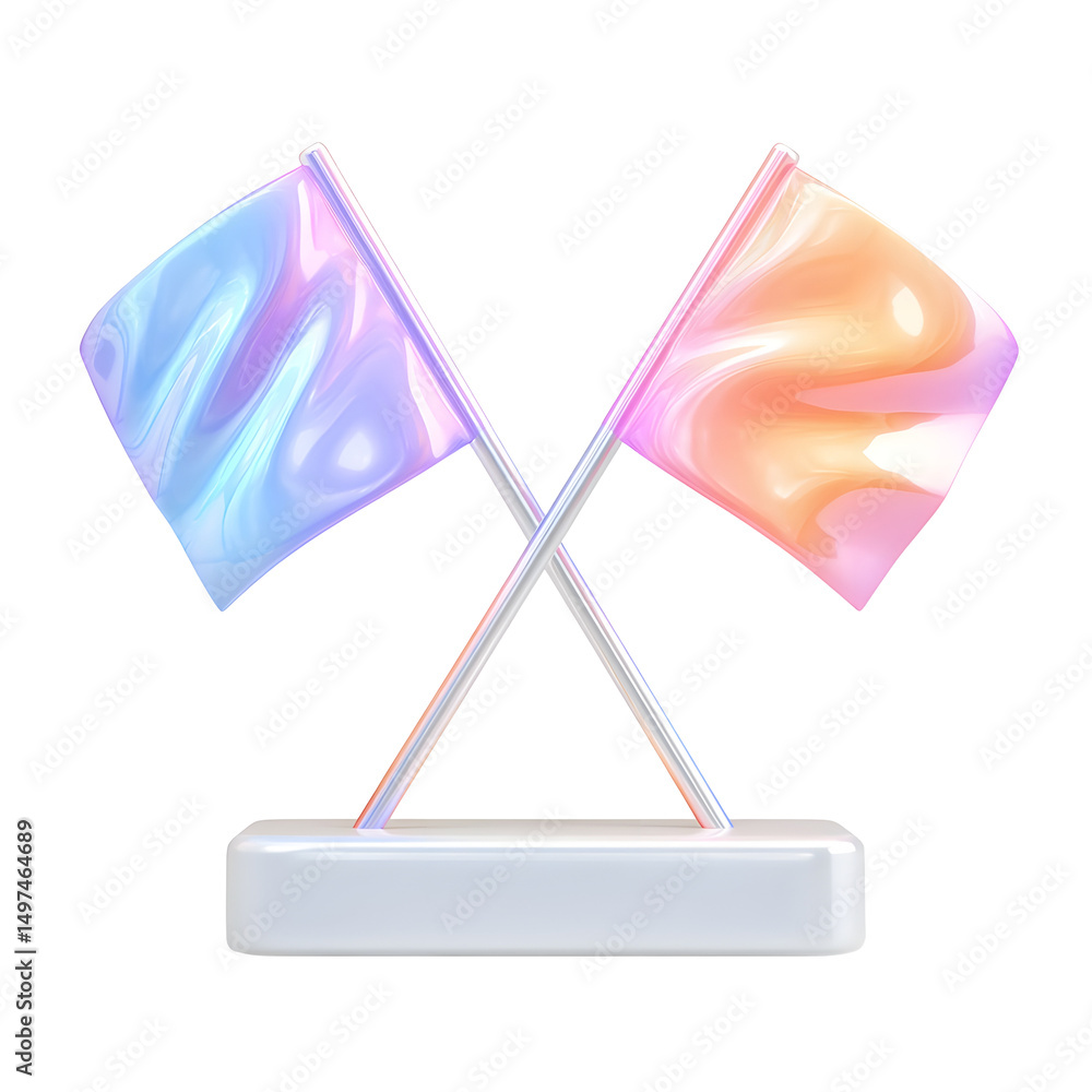 Aufkleber Vibrant and soft pastel colored 3D design featuring two flags crossed on a white stand creating a dynamic and eye catching visual effect