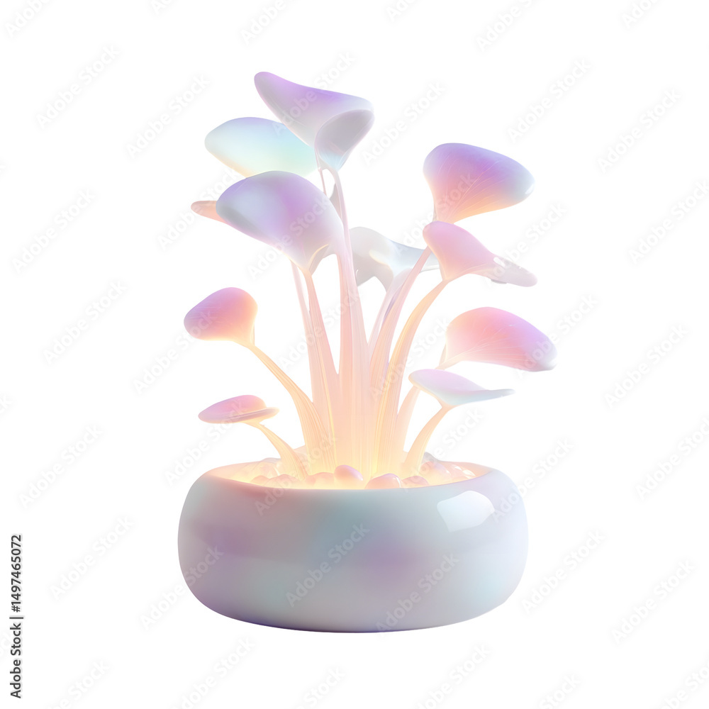 Aufkleber vibrant pastel colored plant emerging from a luminous pot set against a serene white background with